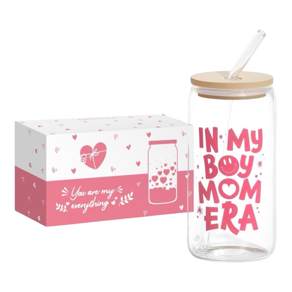 ✨BNWT - In My Boy Mom Era Glass Bamboo Lid Cup - 16 oz✨